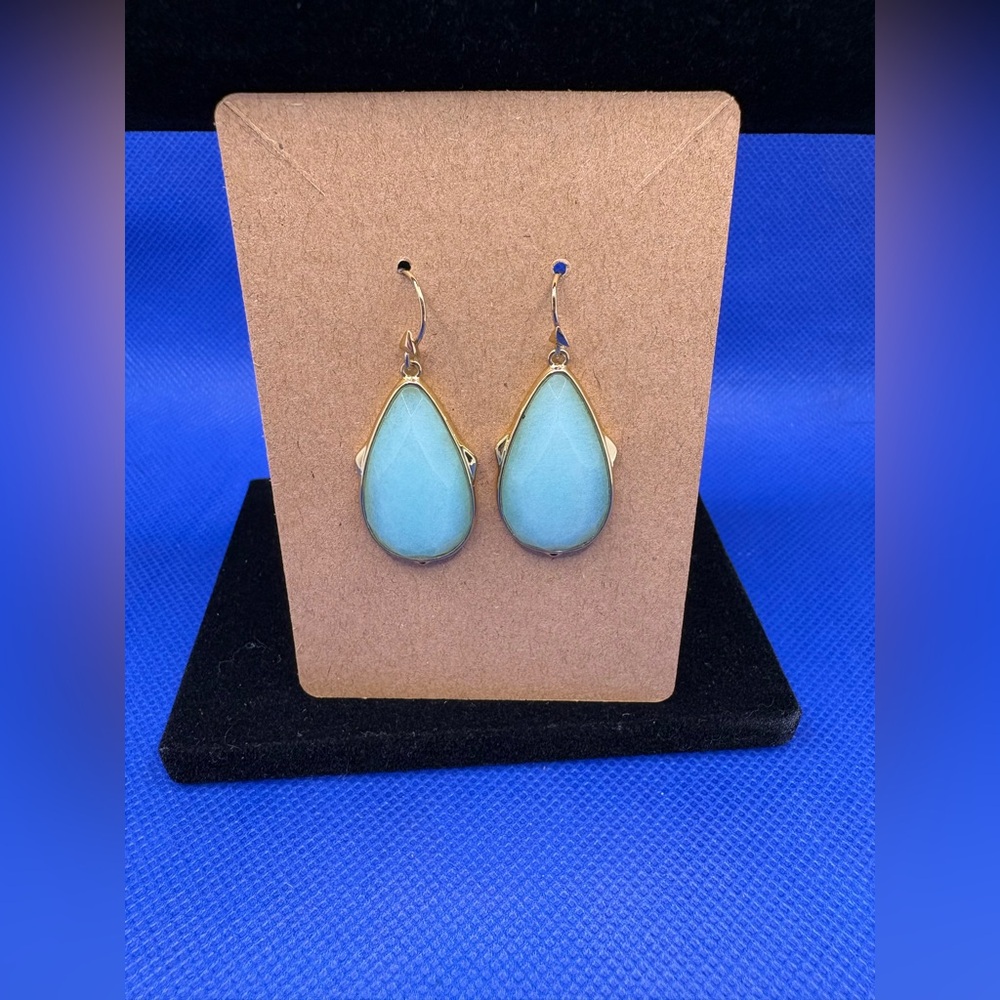 Mint Green Teardrop Dangle Earrings Gold Tone Statement Jewelry